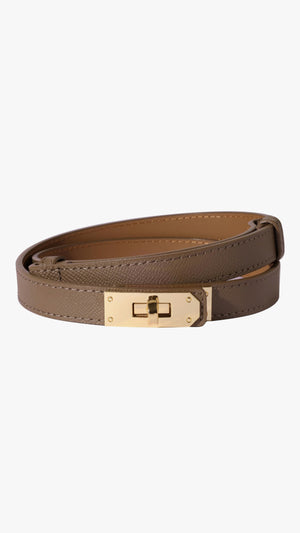 TAUPE-GOLD LEATHER BELT
