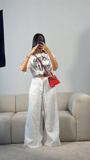 WHITE WIDE LEG DENIM PANTS