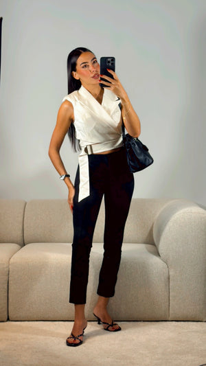IVORY (off white ) CROPPED BLAZER VEST | BELTED