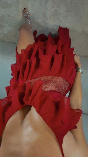 MERLOT RUFFLE MAXI DRESS