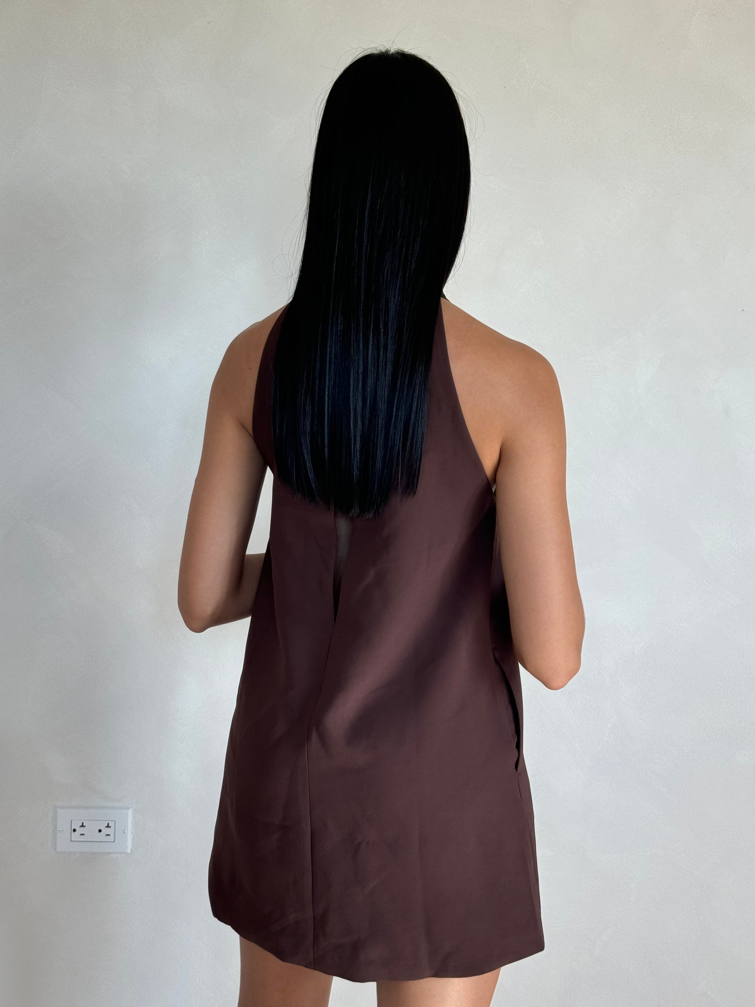 CHOCOLATE TURTLE NECK CUTOUT DRESS