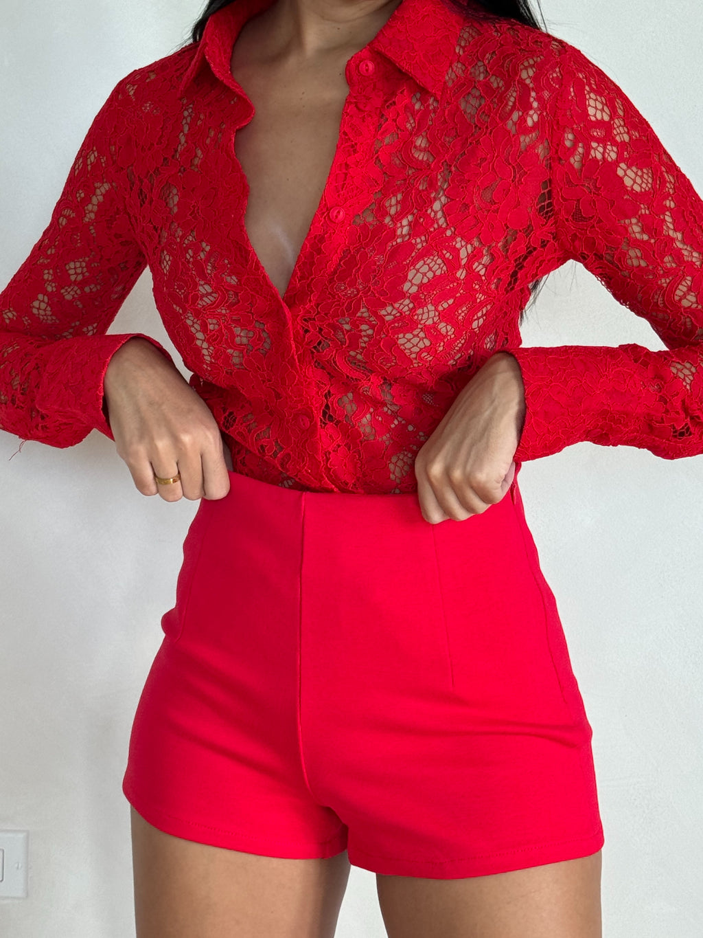 RED HIGH WAIST SHORTS