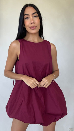 burgundy bubble dress w. POCKETS – shopcalibali Size:US10 (EU42) Blouson sleeves Internal Sku : Shirts ZOD!_Perez1_65%Poly31%Ny4%El_PLN_133 ZRS_FSSC_CAC_Black (21)_44cm-17.5inch Staud Mini Dress With