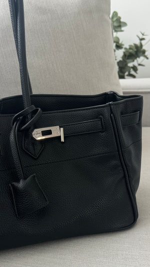 BLACK LEATHER 40” HANDBAG