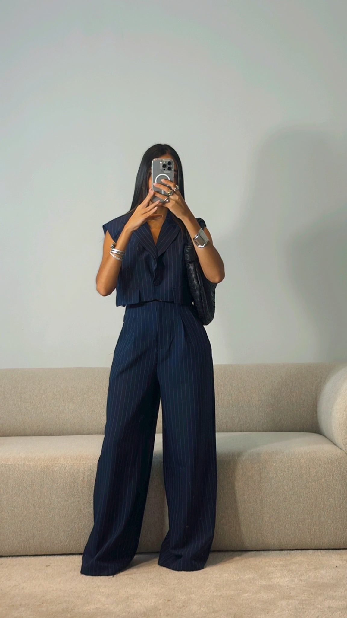 NAVY PINSTRIPES TROUSERS