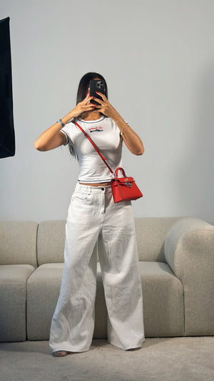 WHITE WIDE LEG DENIM PANTS
