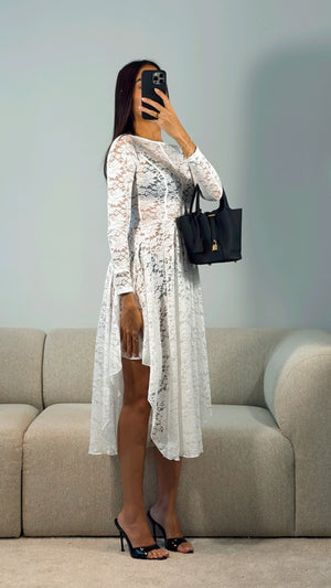 OFF WHITE LACE MIDI DRESS