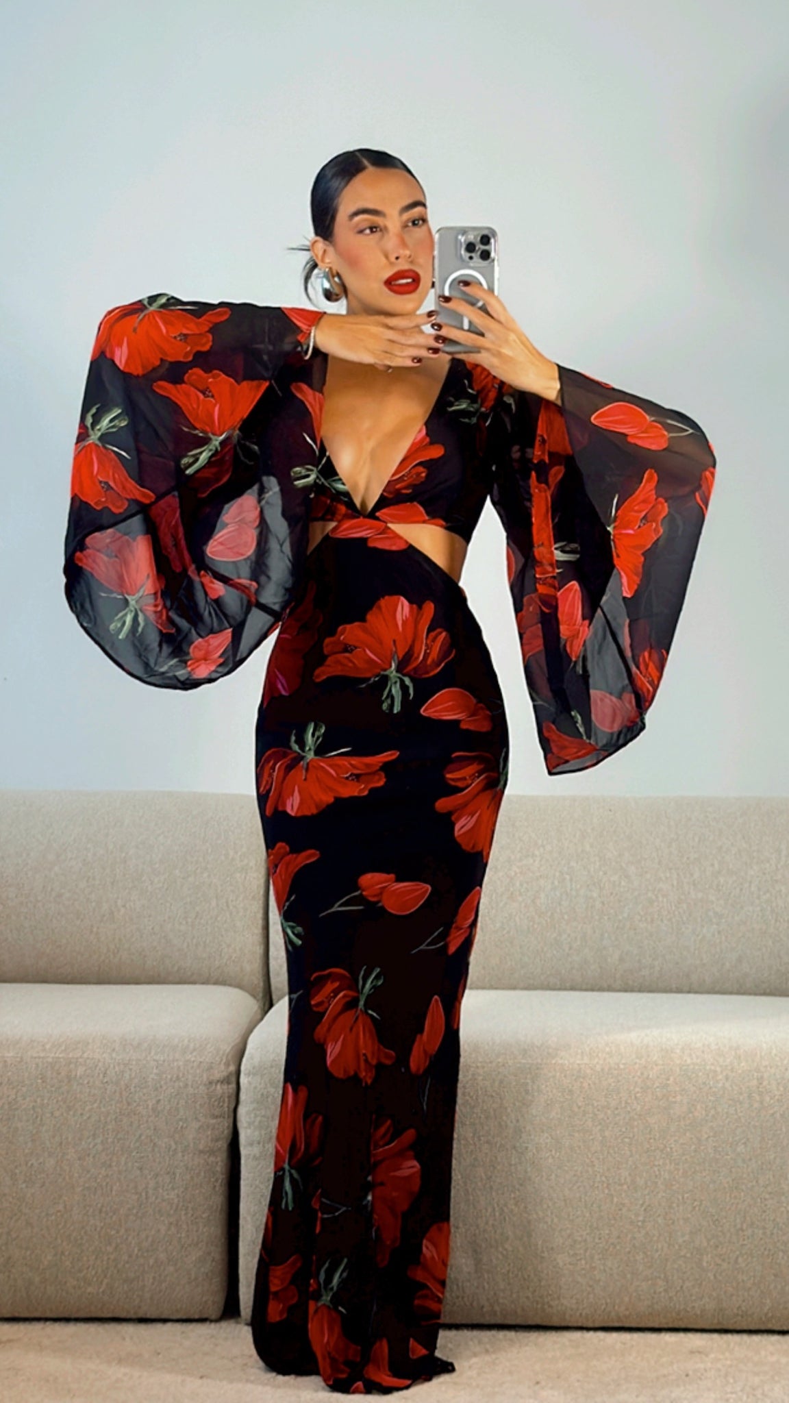 RED FLOWER MAXI DRESS