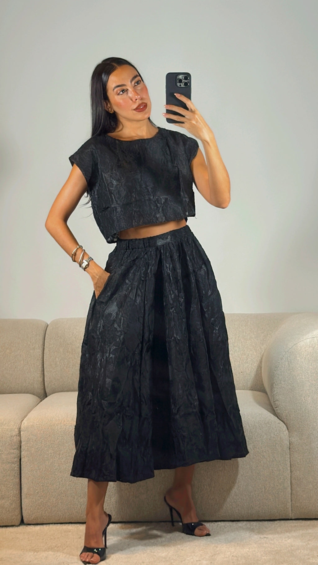 BLACK JACQUARD SKIRT SET