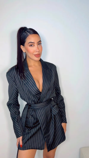 BLACK BOLD PINSTRIPES BLAZER DRESS