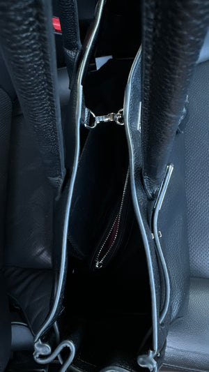 BLACK LEATHER 40” HANDBAG
