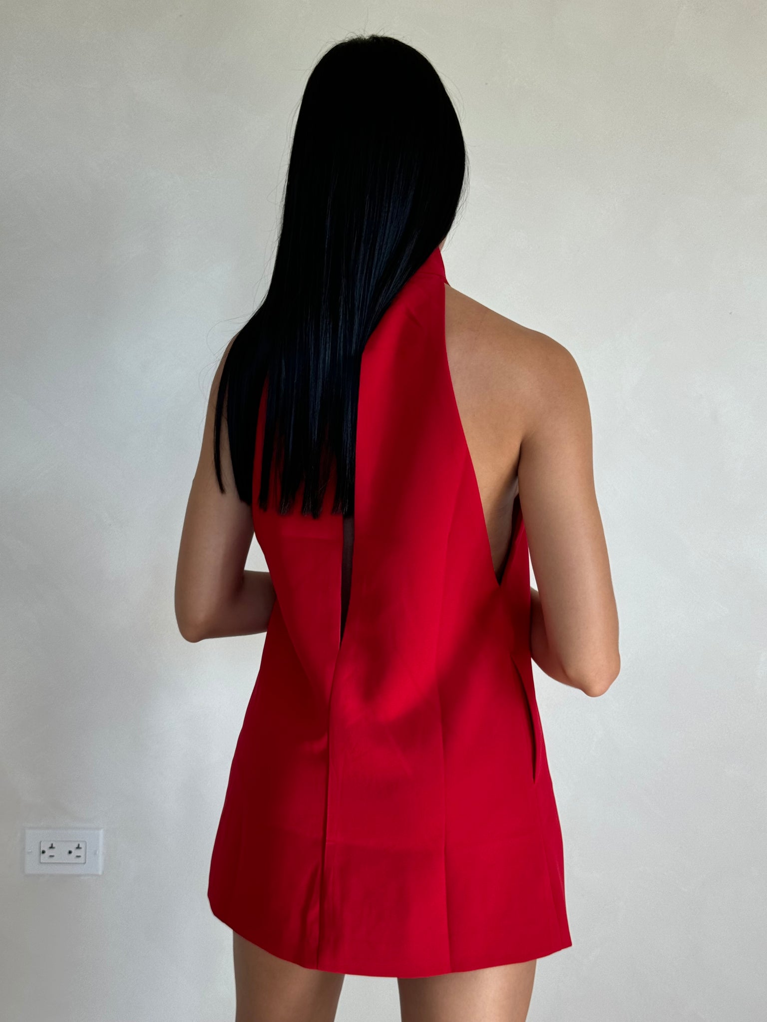 RED TURTLE NECK CUTOUT DRESS