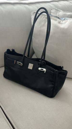 BLACK LEATHER 40” HANDBAG