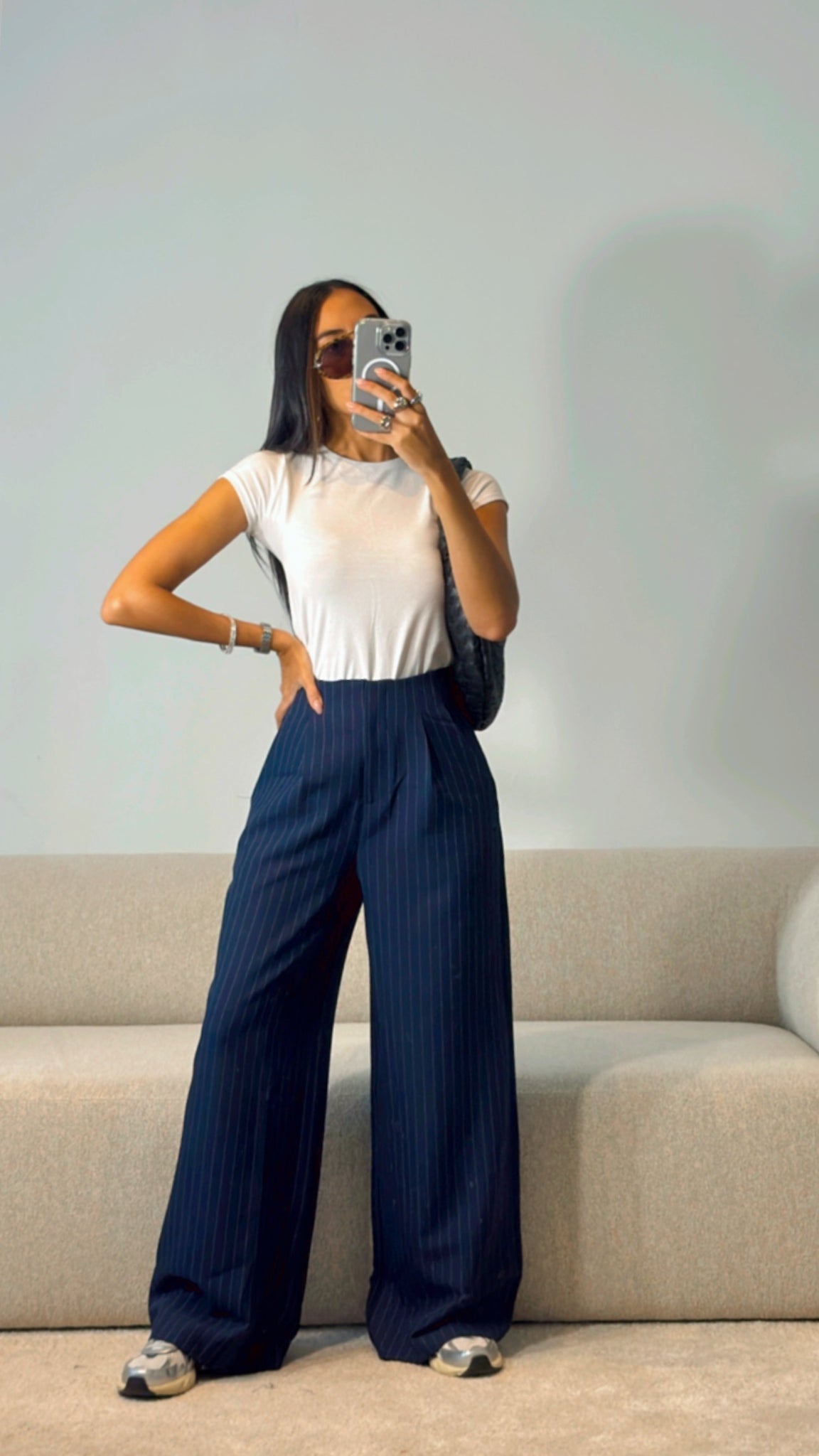 NAVY PINSTRIPES TROUSERS