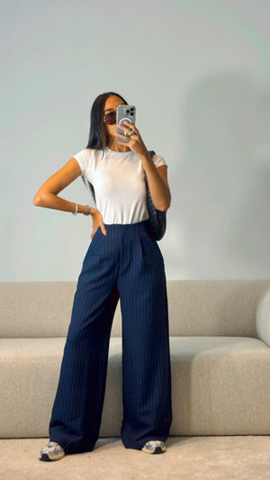 NAVY PINSTRIPES TROUSERS