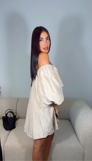 TAUPE BUBBLE SLEEVE DRESS