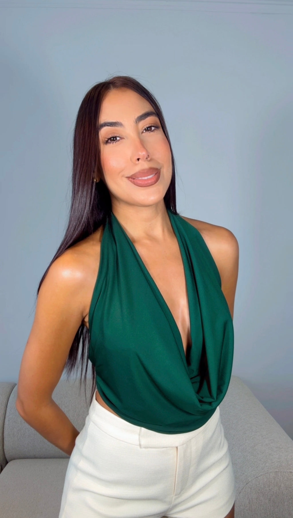 HUNTER GREEN COWL TOP