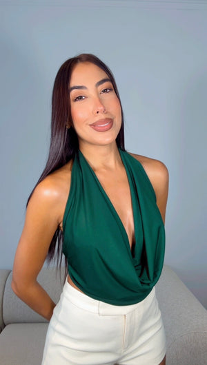 HUNTER GREEN COWL TOP