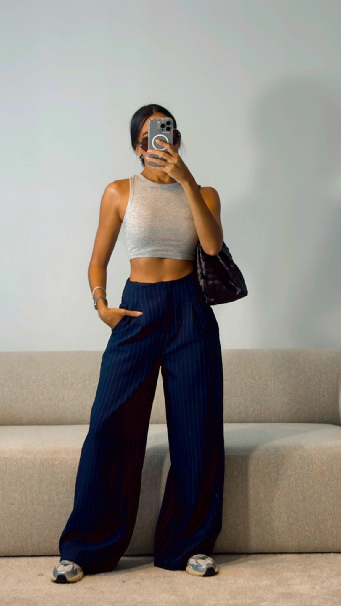 NAVY PINSTRIPES TROUSERS