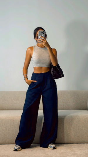 NAVY PINSTRIPES TROUSERS