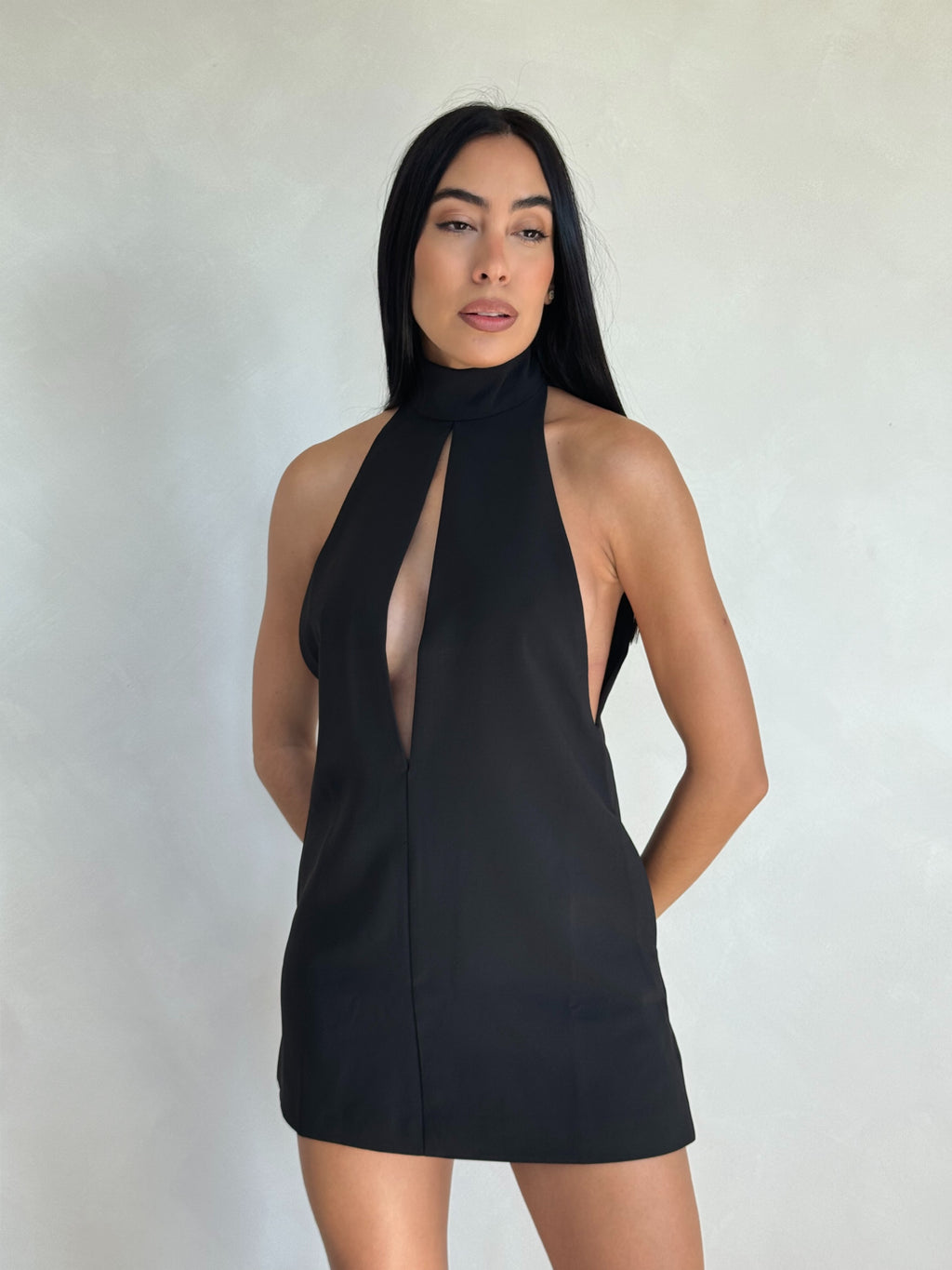BLACK TURTLE NECK CUTOUT DRESS
