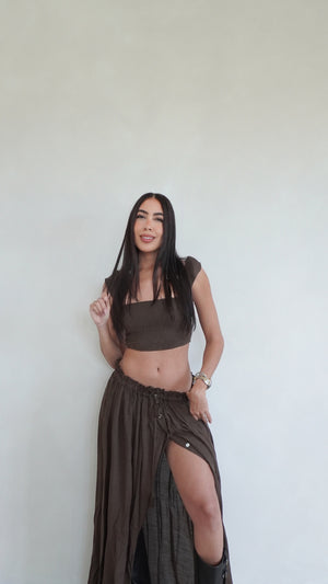DARK BROWN MAXI SKIRT SET
