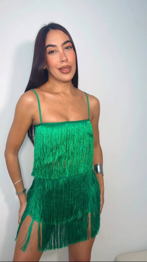GREEN FRINGES SKIRT SET