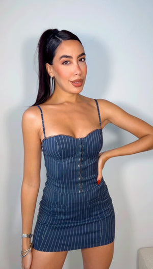 NAVY PINSTRIPES MINI SKIRT SET