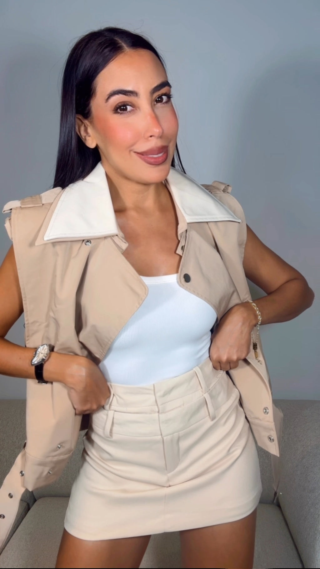 TAUPE HIGHWAISTED DRESSY SKORT