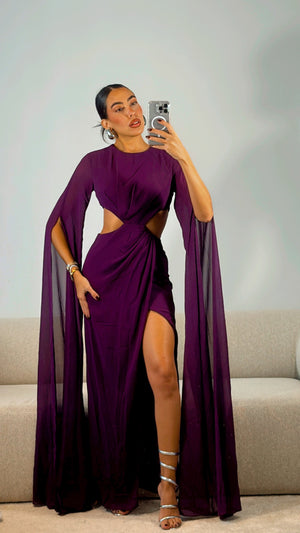 PLUM MAXI SLEEVES DRESS