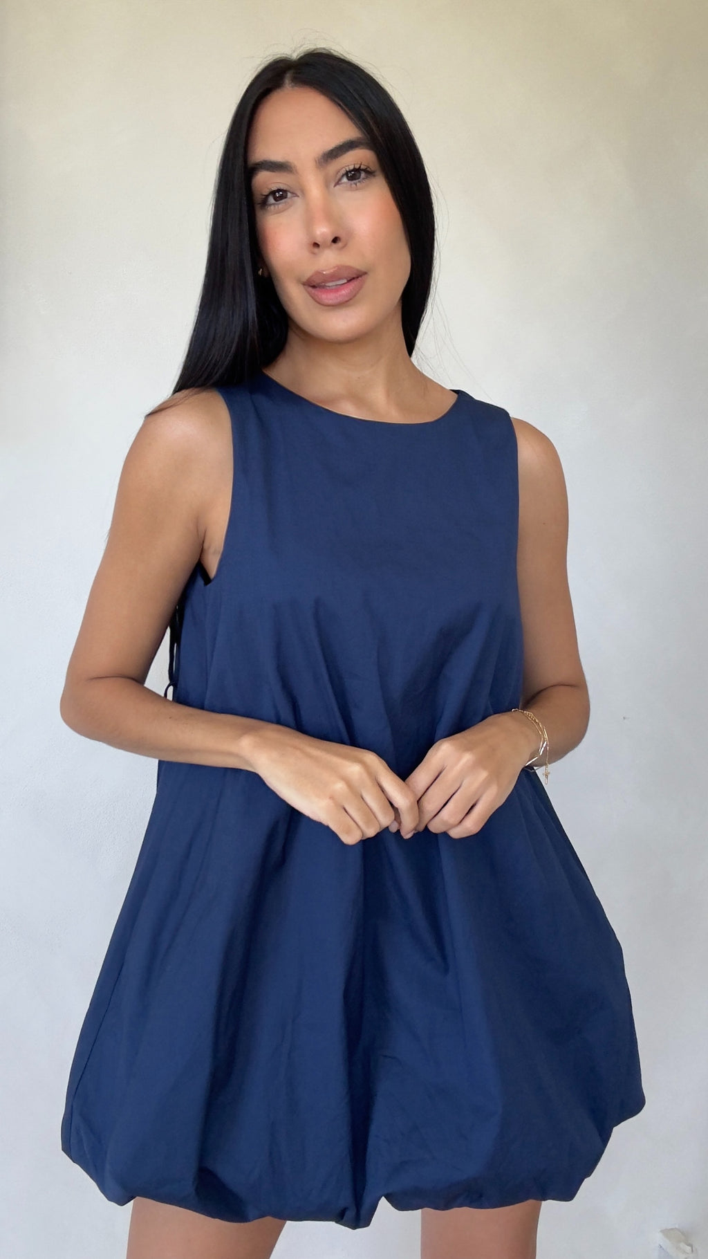 NAVY BUBBLE DRESS w. POCKETS
