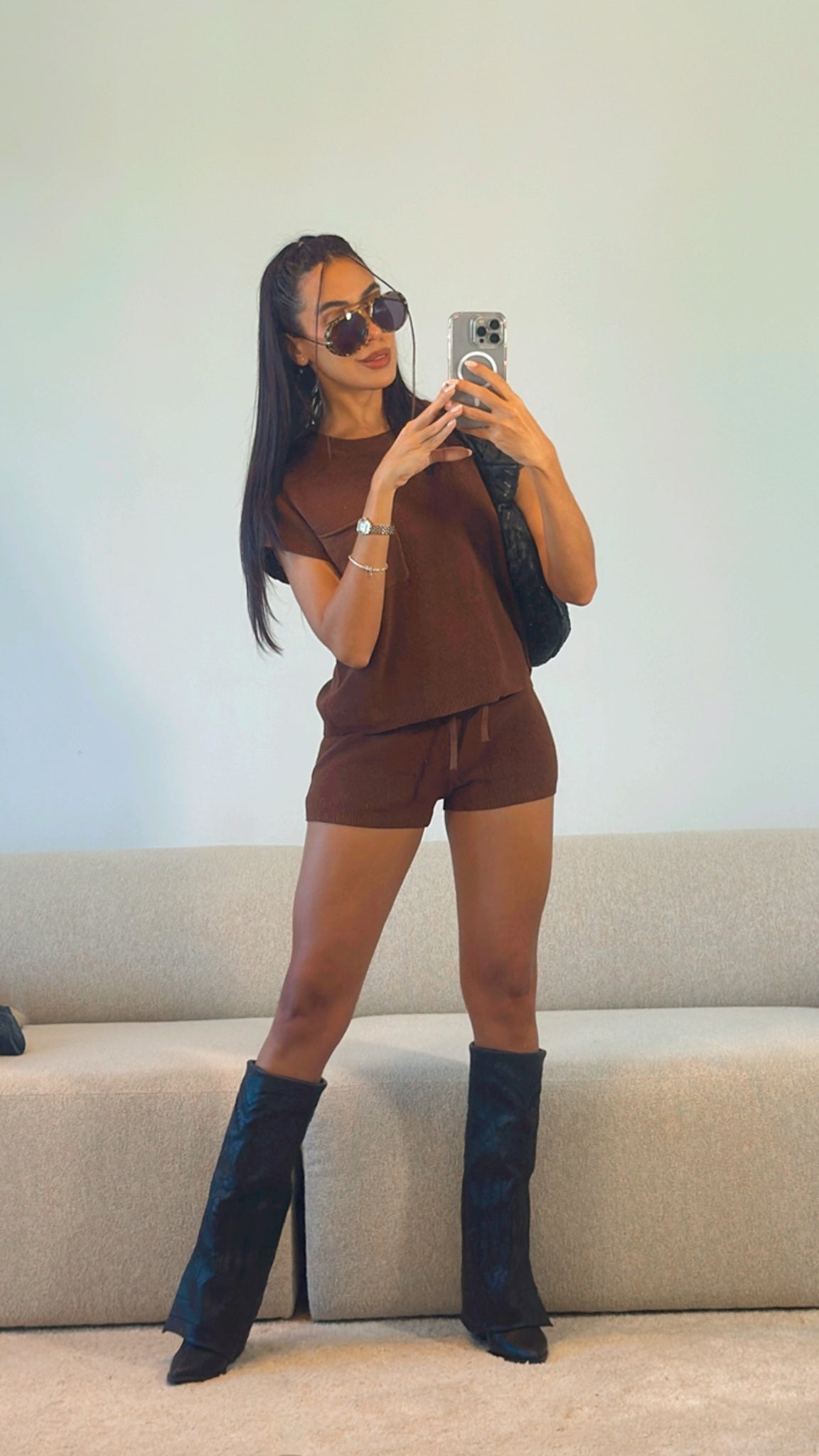 CHESTNUT KNIT SHORT SET