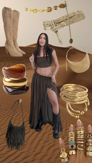 DARK BROWN MAXI SKIRT SET