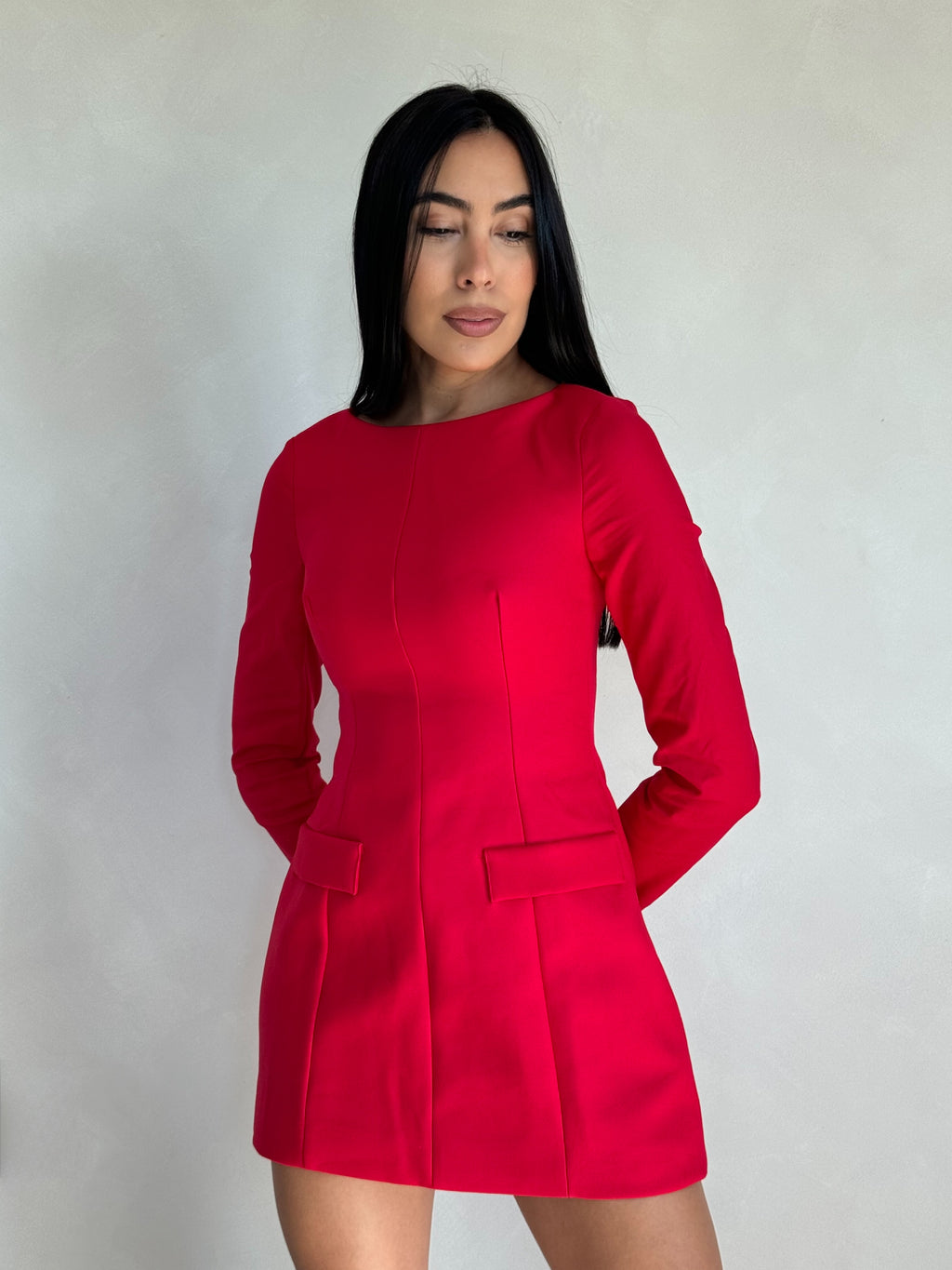 RED BOAT NECK A-LINE DRESS