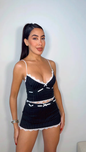 BLACK PINSTRIPES MINI SKORT SET