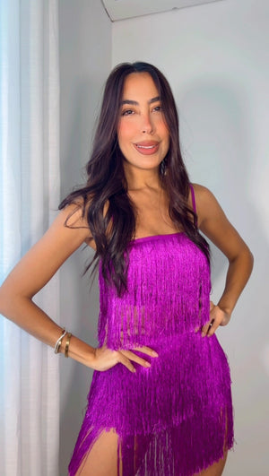 PURPLE FRINGES SKIRT SET
