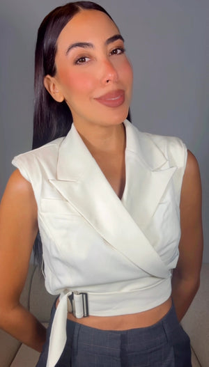 IVORY (off white ) CROPPED BLAZER VEST | BELTED