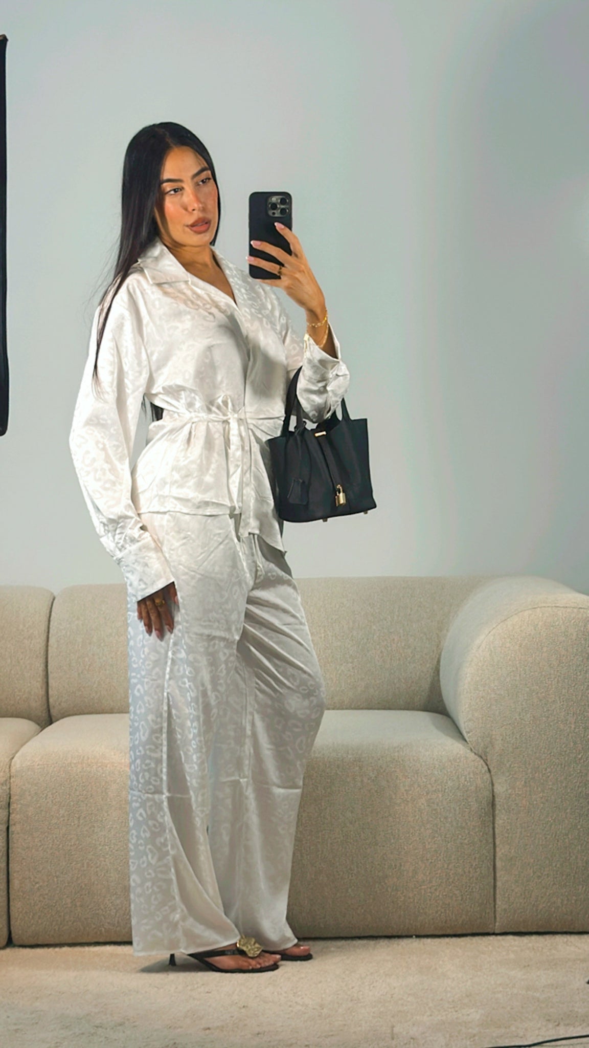 WHITE SATIN LEOPARD PRINT PANT SET