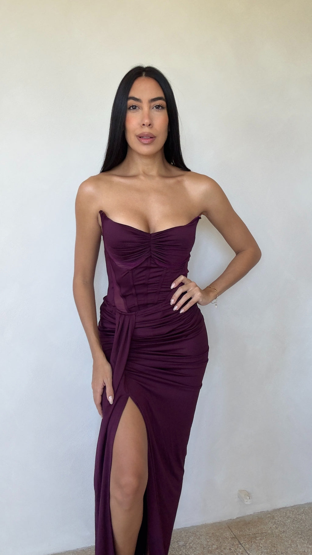 PLUM MESH BODYSUIT + MAXI SKIRT SET