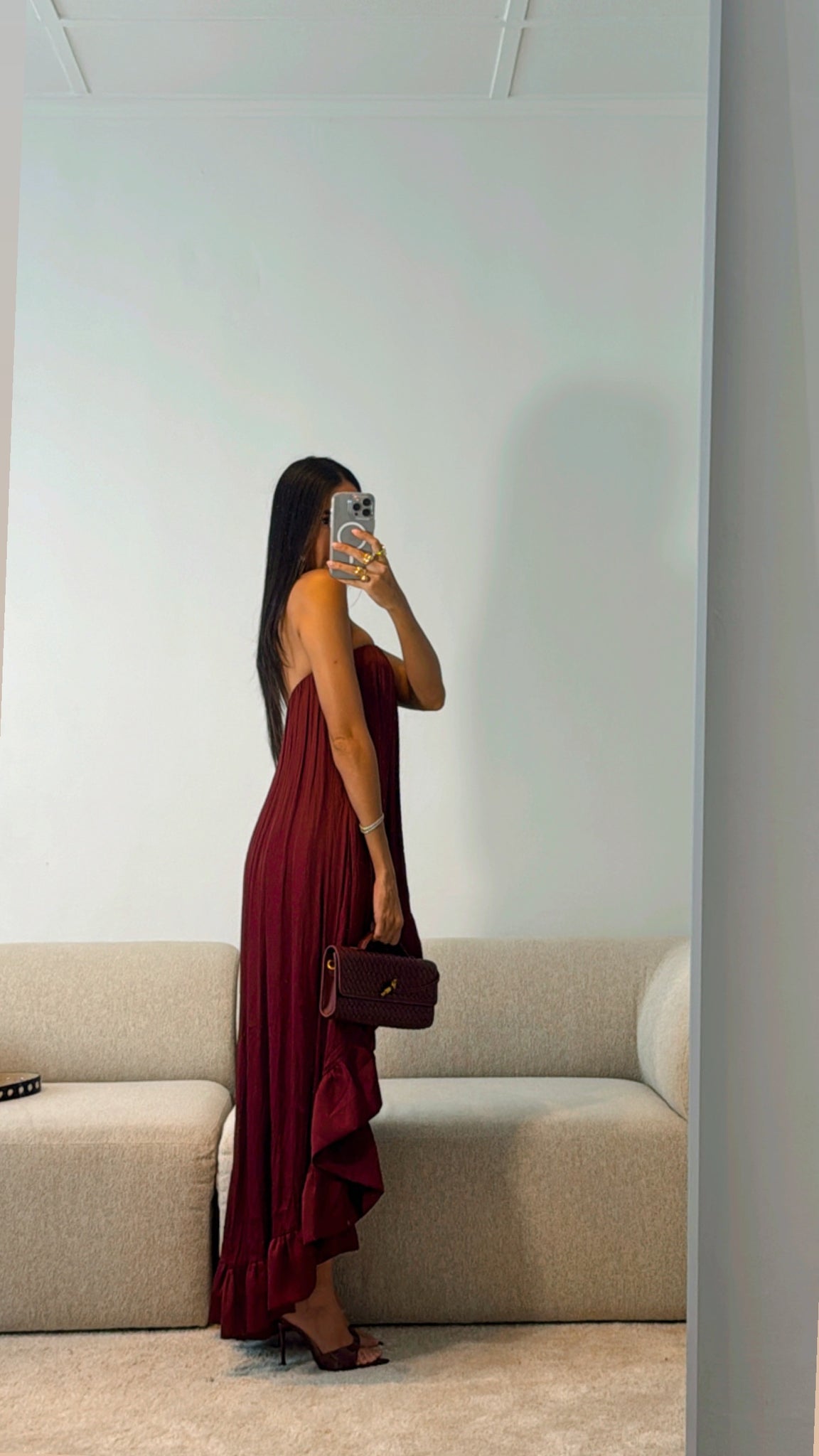CABERNET SATIN HIGH LOW DRESS