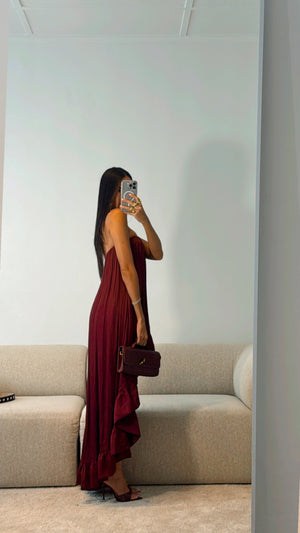 CABERNET SATIN HIGH LOW DRESS