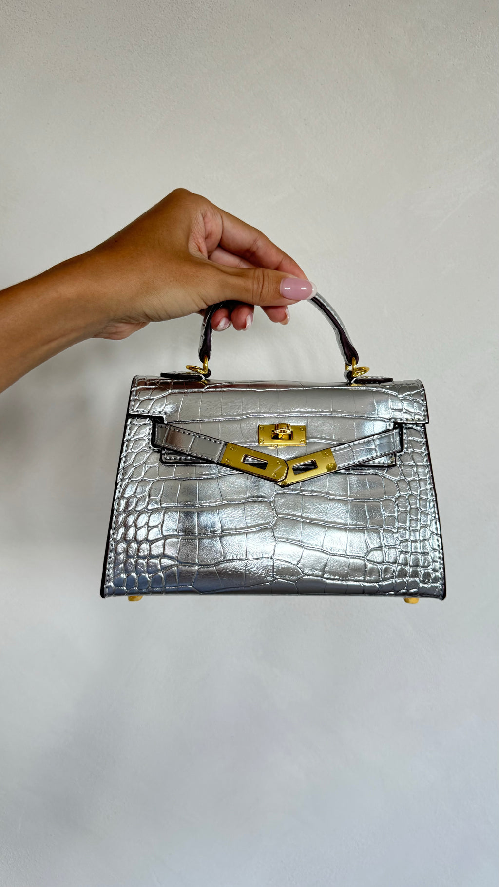 SILVER CROC TOP-HANDLE MINI 20