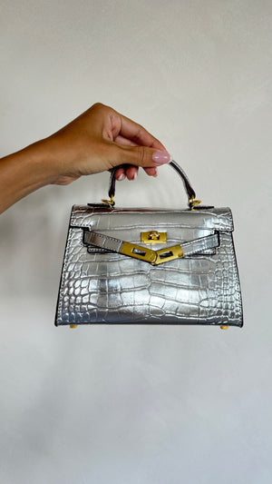 SILVER CROC TOP-HANDLE MINI 20