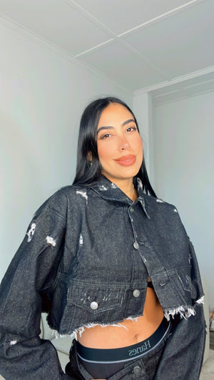BLACK DENIM BOXY JACKET