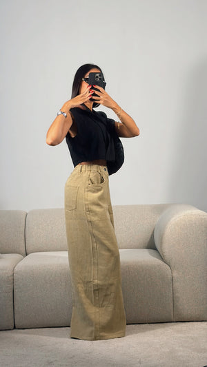 KHAKI WIDE LEG DENIM