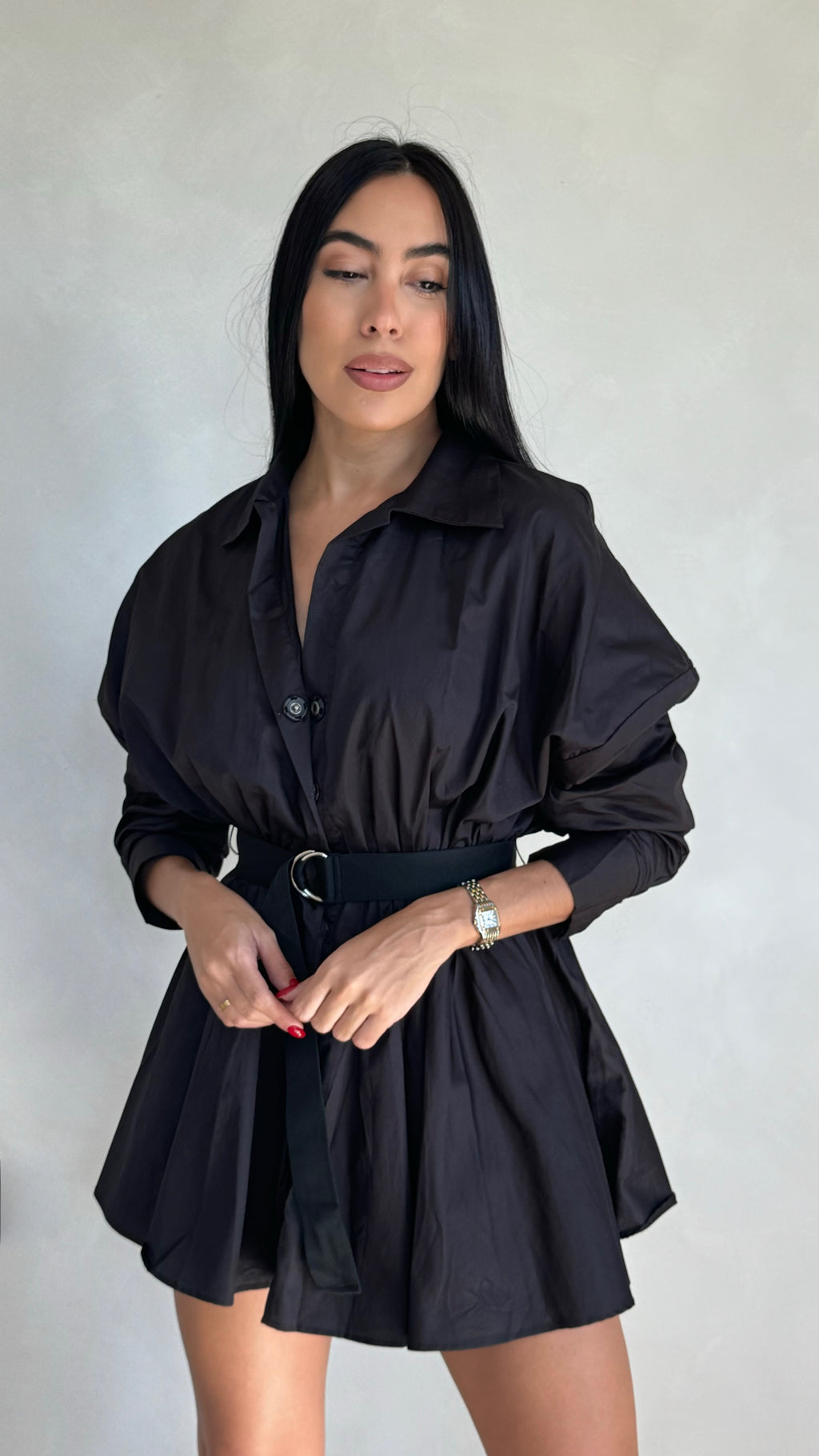 BLACK POPLIN DRESS