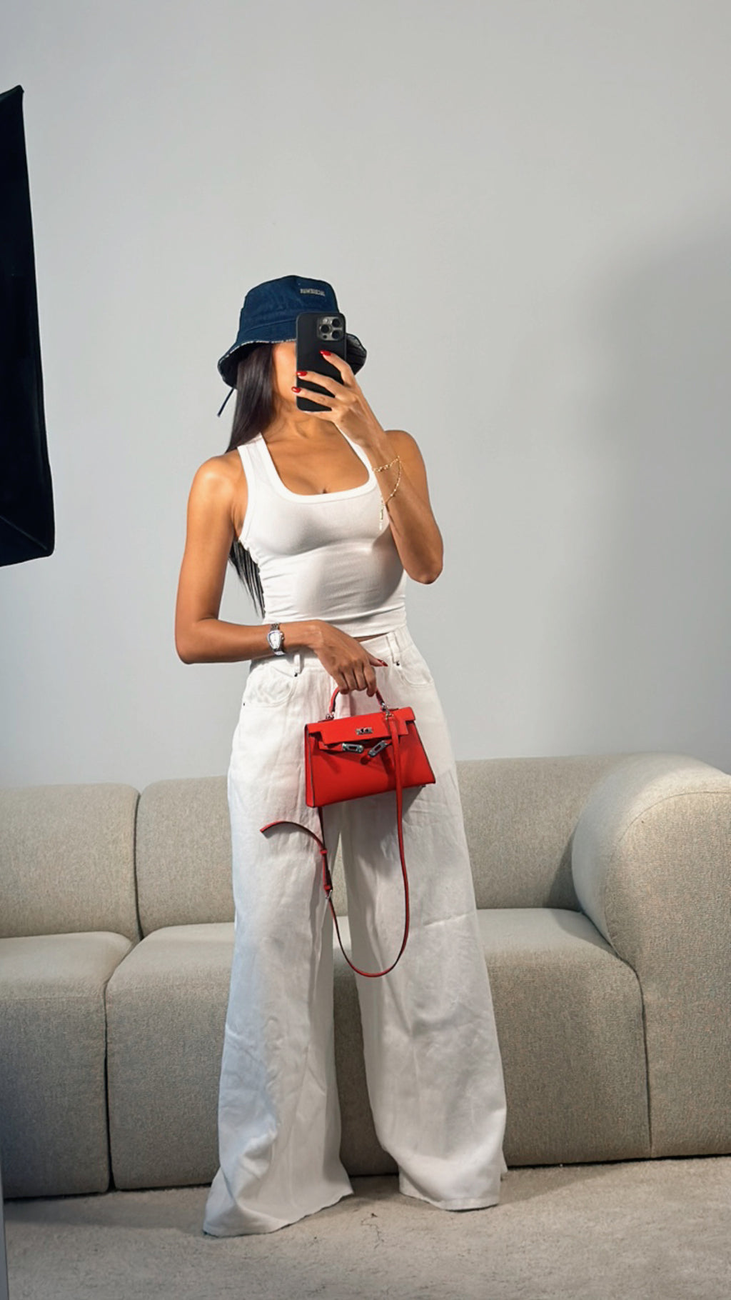 WHITE WIDE LEG DENIM PANTS