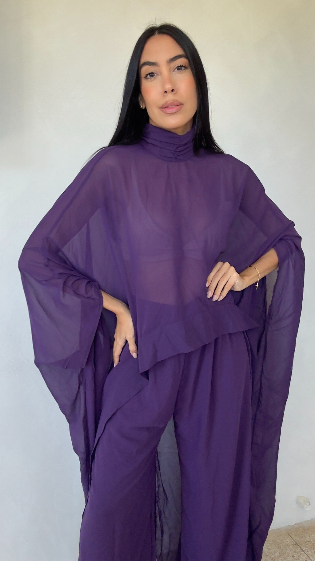 PLUM CAPE + PALAZZO PANT SET