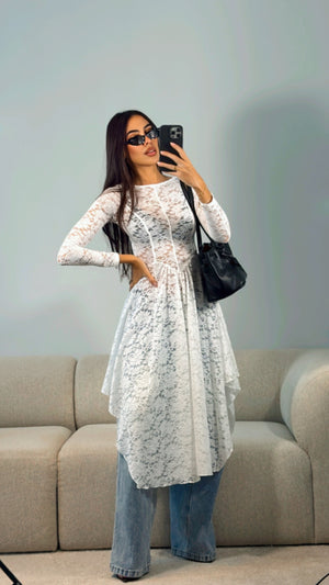 OFF WHITE LACE MIDI DRESS