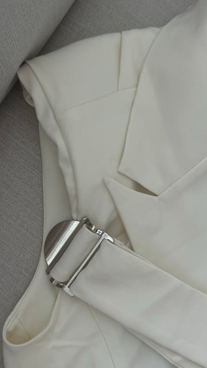 IVORY (off white ) CROPPED BLAZER VEST | BELTED
